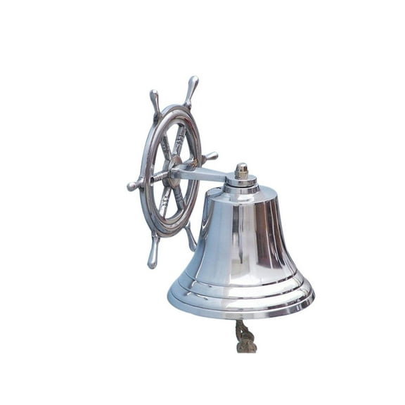 Hampton Nautical Hanging Ship Wheel Bell, 8", Chrome