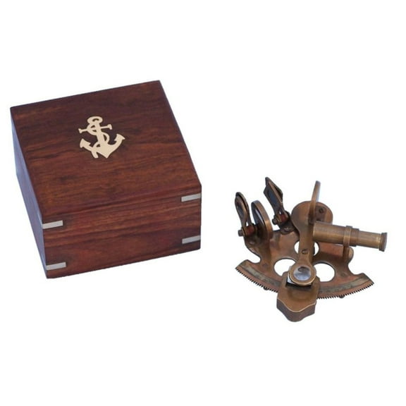 Hampton Nautical NS-0444-AN Scout's Antique w/Rosewood Box 4"-Brass Sextant-Nautical Theme Decoration, 4"