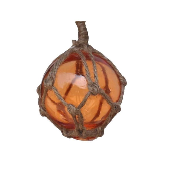 Hampton Nautical Orange Japanese Glass Ball Fishing Float with Brown Netting Decoration 3"