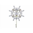 thumbnail image 1 of Hampton Nautical Rustic All White Decorative Ship Wheel with Sailboat and Hook 8" - Door Decor, 1 of 1