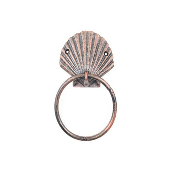 Hampton Nautical Rustic Copper Cast Iron Seashell Towel Holder 8.5" - Seashell Decoration - Beac