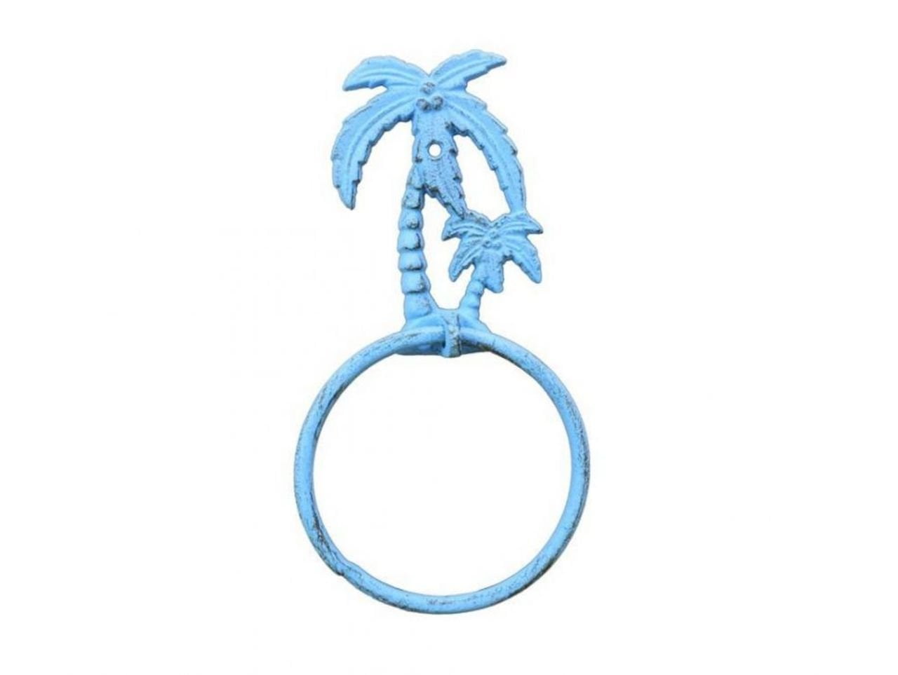 Light Blue Iron Palm Tree Wall Mounted Towel Ring