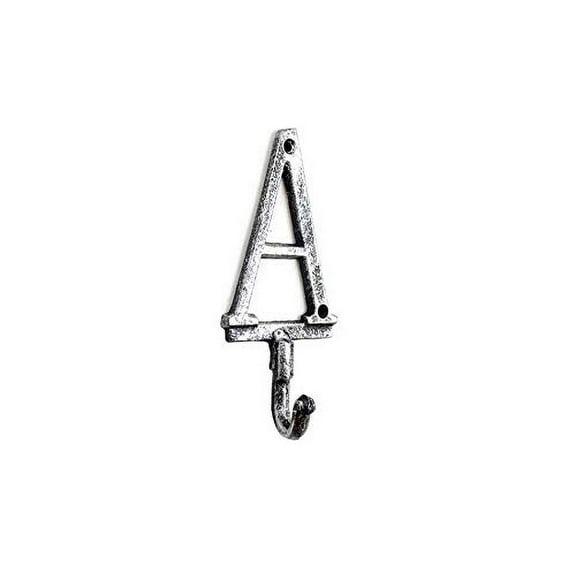 Hampton Nautical Rustic Silver Cast Iron Letter A Alphabet Wall Hook 6" - Home Wall Decor - Cast