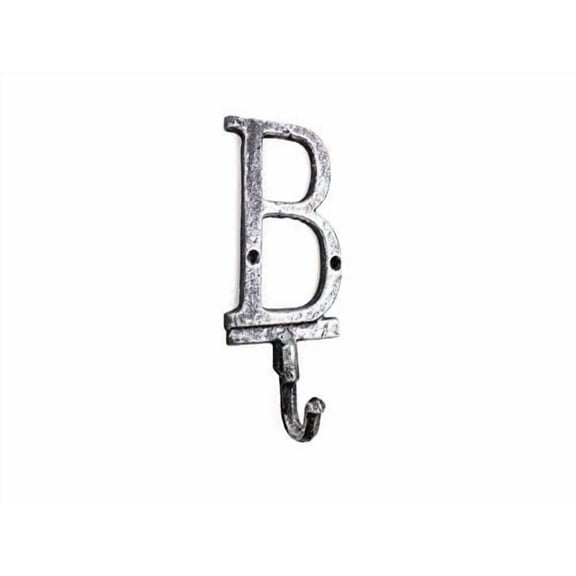 Hampton Nautical Rustic Silver Cast Iron Letter B Alphabet Wall Hook 6" - Home Wall Decor - Cast