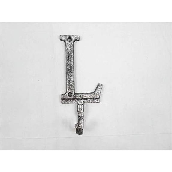 Hampton Nautical Rustic Silver Cast Iron Letter L Alphabet Wall Hook 6" - Antique Cast Iron - De