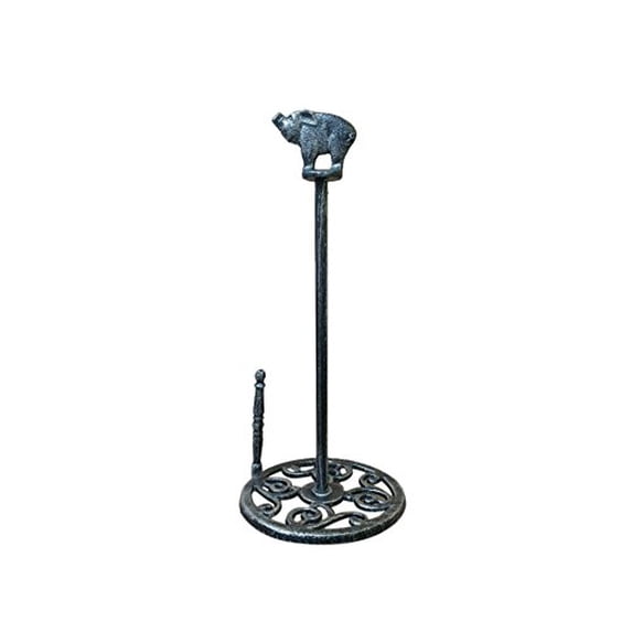 Hampton Nautical Rustic Silver Cast Iron Pig Paper Towel Holder 15" - Cast Iron Decor - Animal