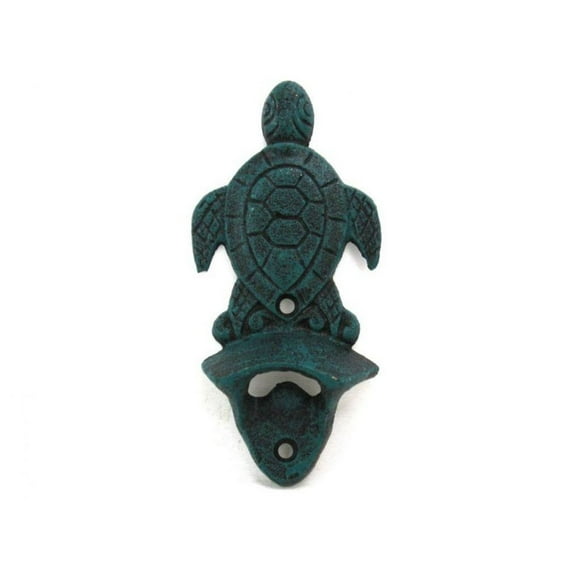 Hampton Nautical Seaworn Blue Cast Iron Wall Mounted Sea Turtle 6" Bottle Opener