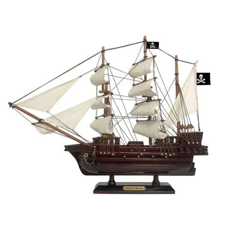 Hampton Nautical Wooden Captain Kidd's Black Falcon White Sails Pirate Ship Model 15" - Boat Dec