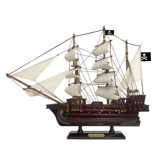 Hampton Nautical Wooden Captain Kidd's Black Falcon White Sails Pirate Ship Model 15" - Boat Dec