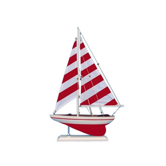 Hampton Nautical Wooden Red Striped Pacific Sailer Model Sailboat Decoration, 17"
