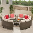 thumbnail image 1 of Hampton Outdoor 16 Seater Wicker Sofa Set with Cushions, Light Brown, Ceramic Grey, 1 of 2