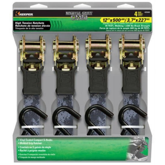 Hampton Products-Keeper 43509 Ratchet Tie Down, Digital Gray Camo, 1-In. x 12-Ft., 4-Pk.