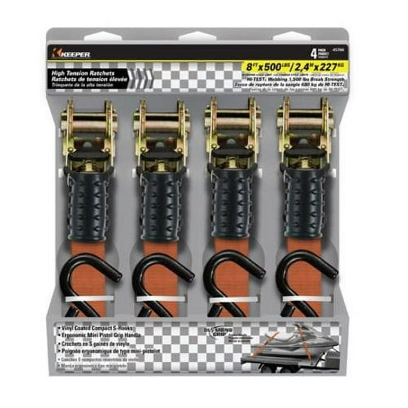 Hampton Products-Keeper 45766 Ratchet Tie Down, Mini Pistol-Grip, 1-In. x 8-Ft., 4-Pk.