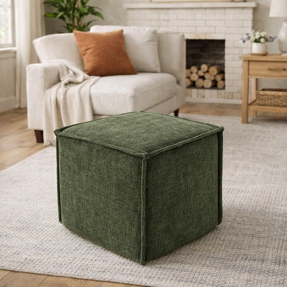 Hampton Square Pouf Ottoman - Clover Green