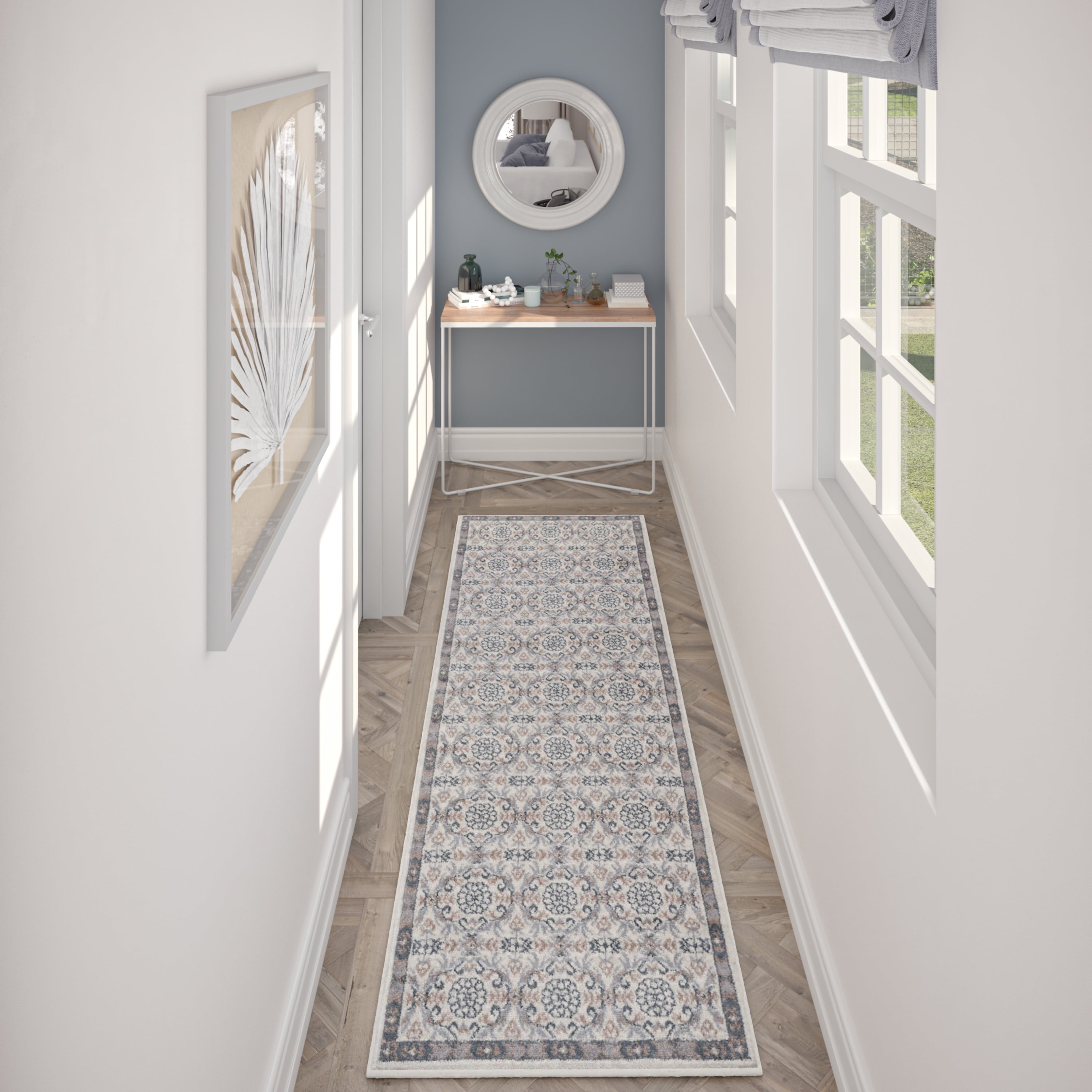 Hampton Traditional 2' x 10' Cream and Beige Polypropylene Indoor Area Rug