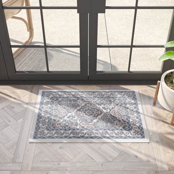Hampton Traditional 2' x 3' Cream and Gray Polypropylene Indoor Area Rug