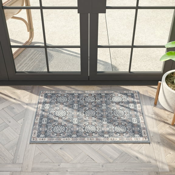 Hampton Traditional 2' x 3' Gray and Beige Polypropylene Indoor Area Rug
