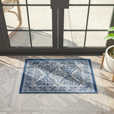 Hampton Traditional 2' x 3' Navy and Cream Polypropylene Indoor Area Rug