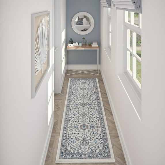 Hampton Traditional 2' x 7' Cream and Beige Polypropylene Indoor Area Rug