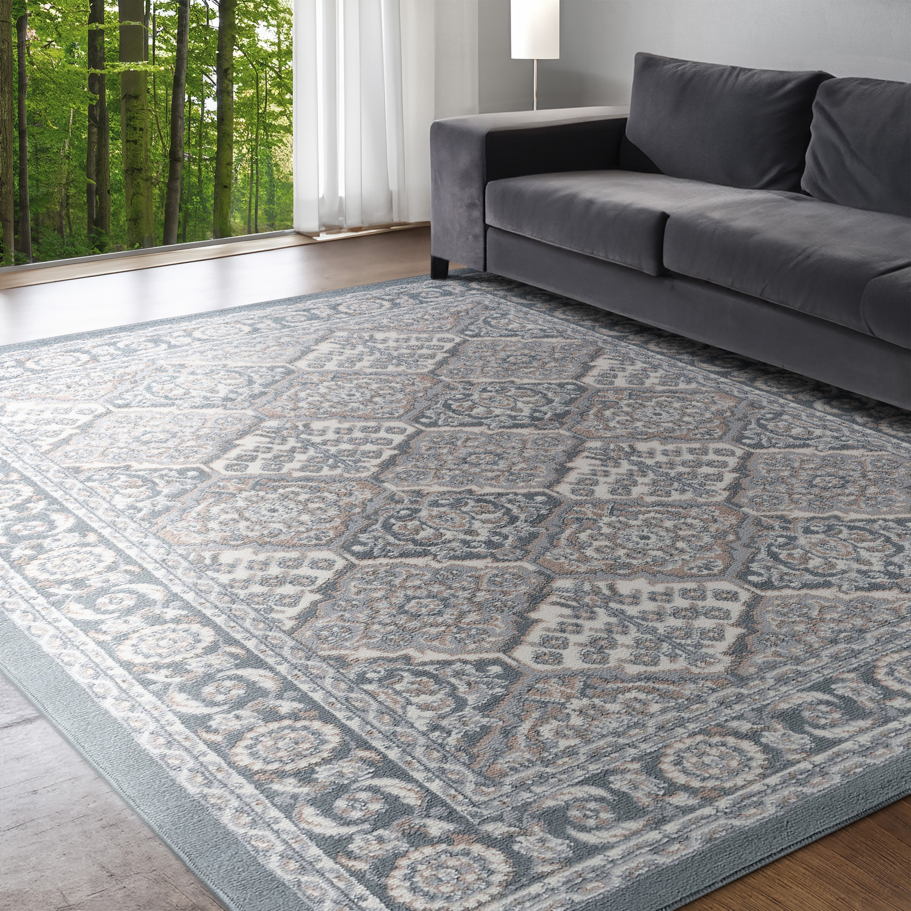 Polyprop Traditional Rug Bliss Rugs Traditional 4' x 5' Gray and Cream Polypropylene Indoor Area ...