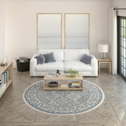 Hampton Traditional 5' Round Cream and Gray Polypropylene Indoor Area Rug