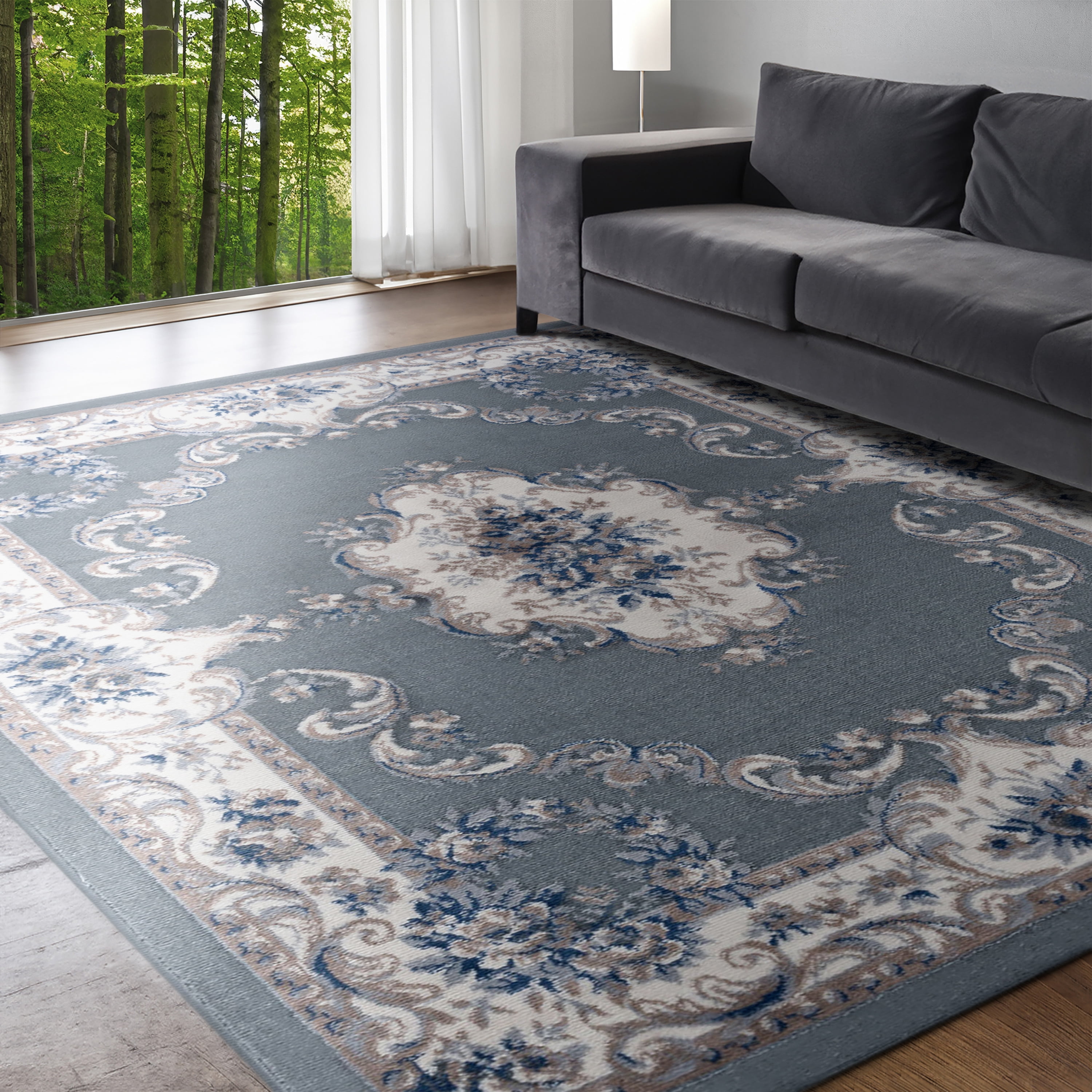 Hampton Traditional 5' x 7' Gray and Cream Polypropylene Indoor Area Rug