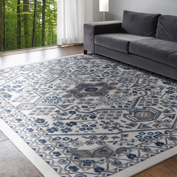 Hampton Traditional 9' x 12.6' Cream and Beige Polypropylene Indoor Area Rug