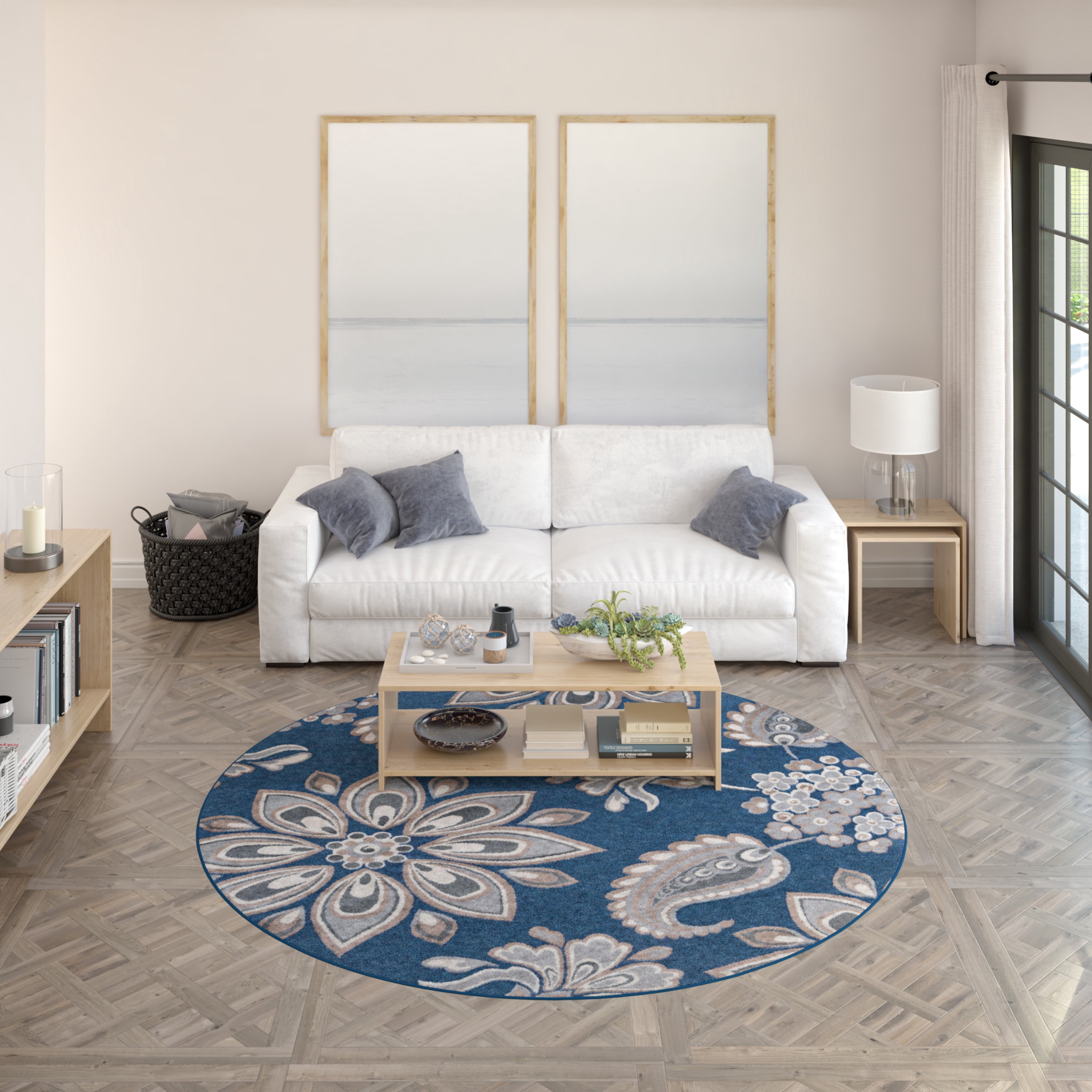Hampton Transitional Round Navy & Cream Area Rug - Walmart.com