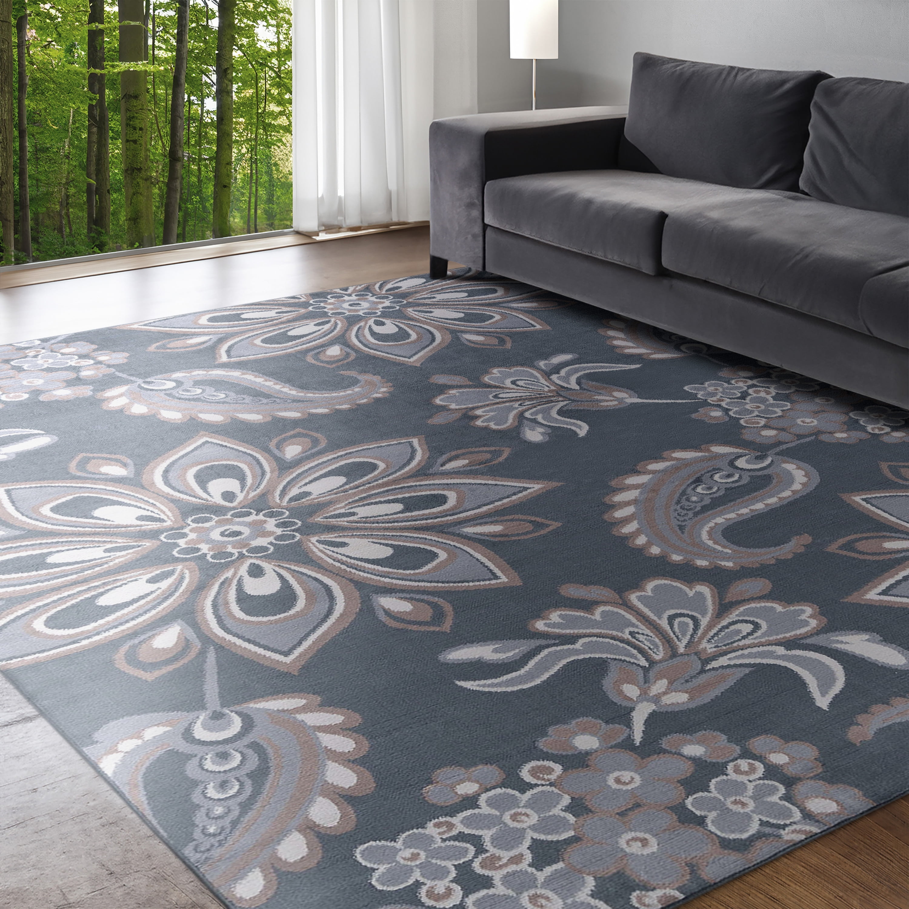 Hampton Transitional 8' x 10' Gray and Cream Polypropylene Indoor Area Rug