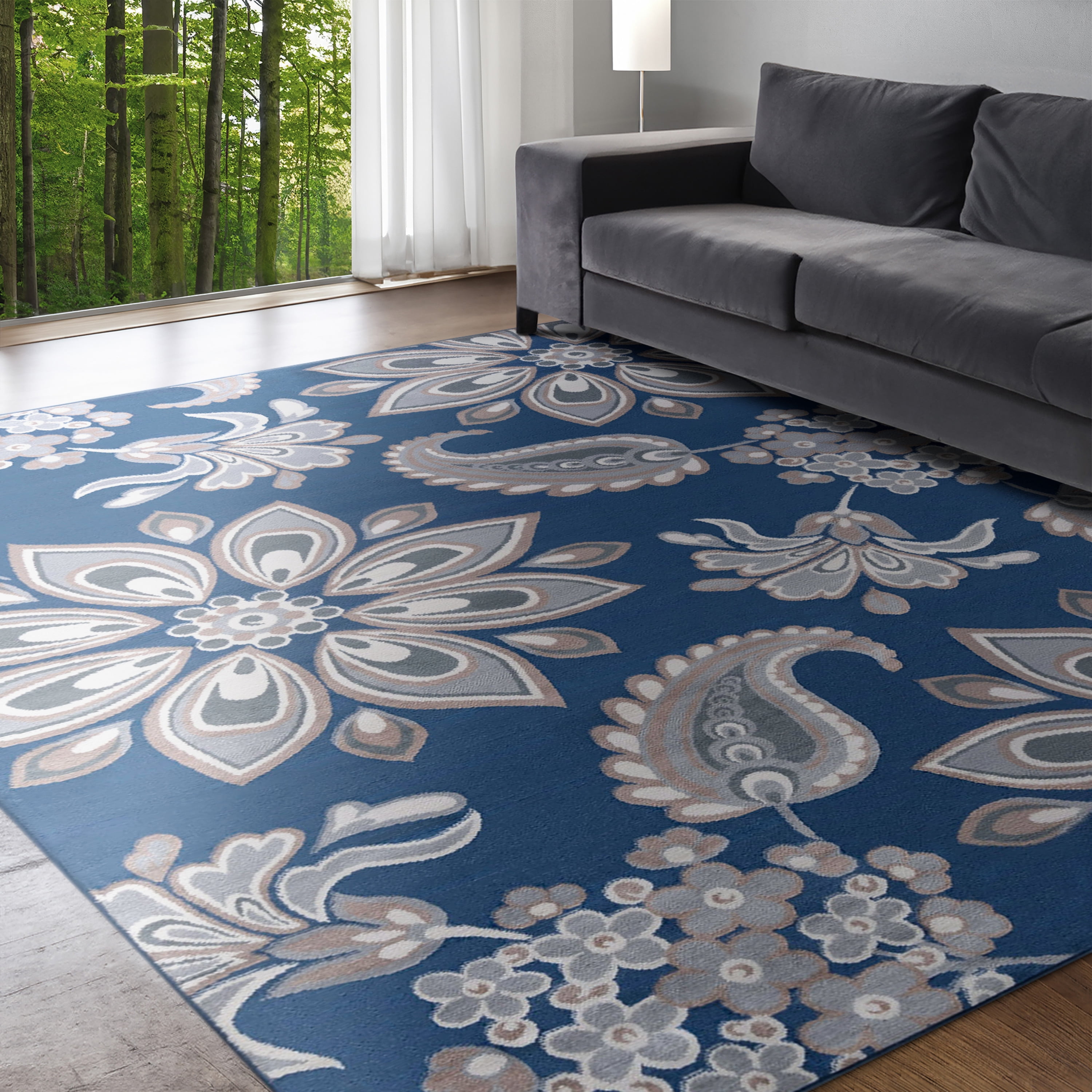 Hampton Transitional 8' x 10' Navy and Cream Polypropylene Indoor Area Rug