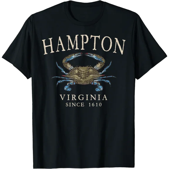 Hampton Virginia Blue Crab Since 1610 Ivory Letters T-Shirt