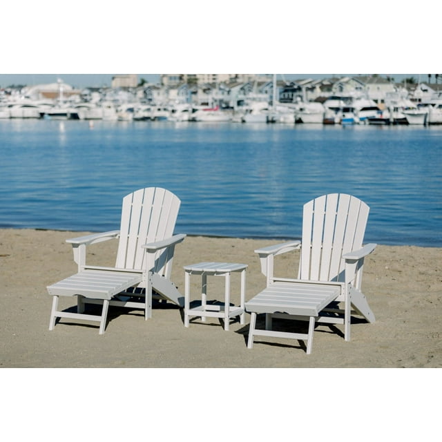 Hampton White Outdoor Patio Adirondack Chair with Hideaway Ottoman and