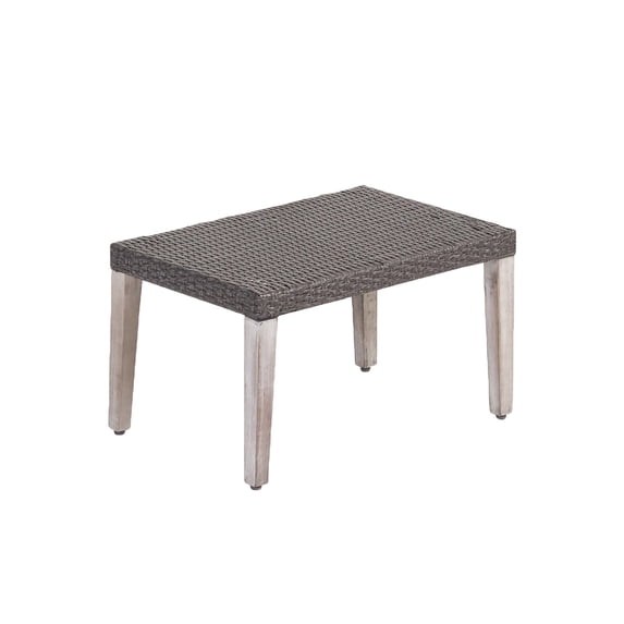 Hampton Wood And Wicker Ottoman For Outdoor Living Spaces, Durable Acacia Frame With Weather Resistant PE Rattan Top
