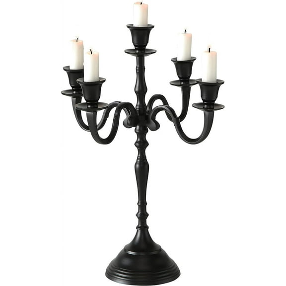Hamptons Five Candle Candelabra, Rustic Black Finish, Centerpiece, Hand Crafted of Cast Aluminum Nickel, 15.75 inches