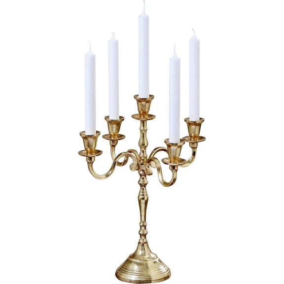 Hamptons Five Candle Golden Candelabra, Hand Crafted of Cast Aluminum Nickel, Over 1 FT (15.75 Inches)