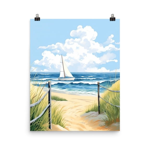 Hamptons Sailboat Print, Coastal New York Beach Wall Art, Long Island Seaside Print, Nautical Travel Decor For Home Or Home Decor #54, Unframed Poster Size 16x24
