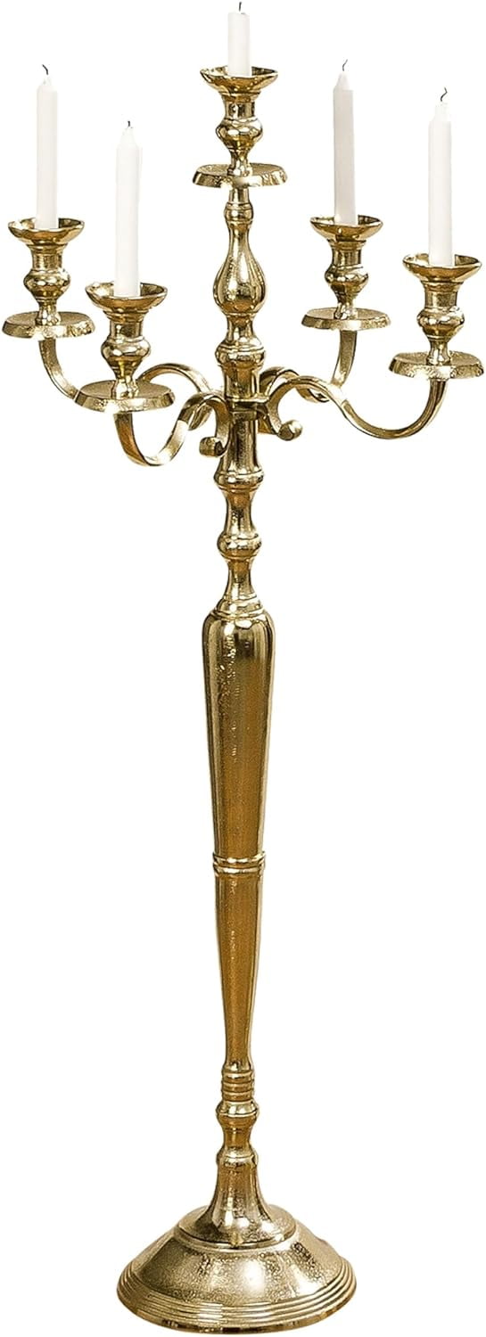Hamptons Tall Gold Aluminum Nickel Five Candle Candelabra