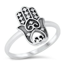 Hamsa Amulet Good Fortune Ring .925 Sterling Silver Band Jewelry Female Male Unisex Size 10