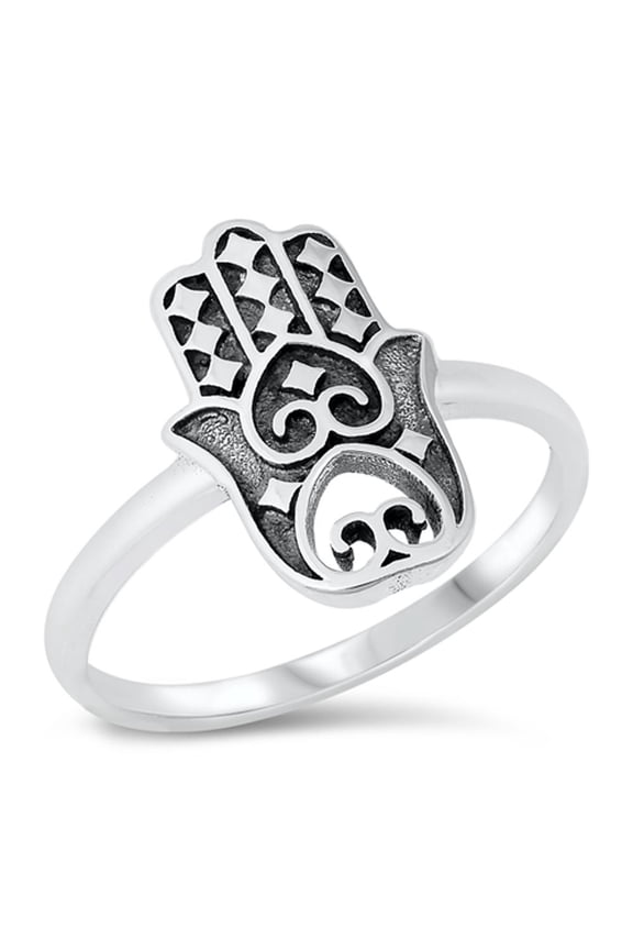 Hamsa Amulet Good Fortune Ring .925 Sterling Silver Band Jewelry Female Male Unisex Size 8