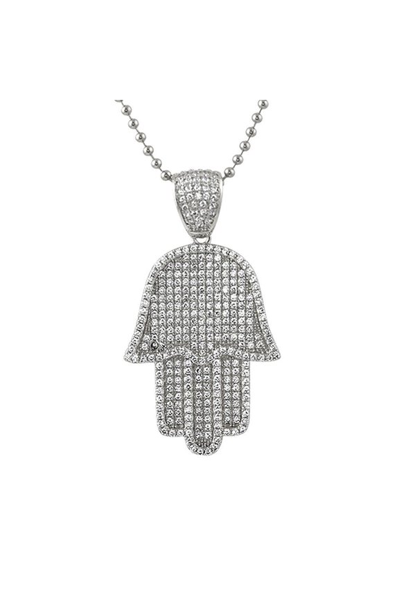 Hamsa Bling Bling Rhodium Pave Ice Pendant