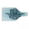 thumbnail image 1 of Hamsa Cutting Board, Ornate Hand Drawn Hamsa and Old Ornament with Curly Swirled Lines, Decorative Tempered Glass Cutting and Serving Board, Wine Bottle Shape, Dark Blue Aqua, by Ambesonne, 1 of 1