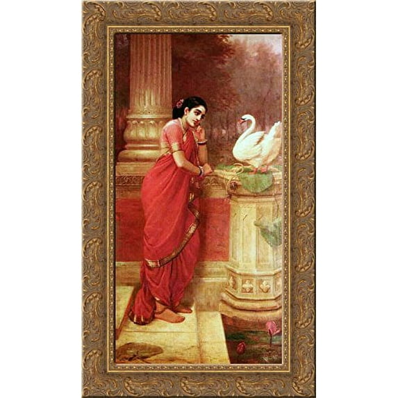Hamsa Damayanti 17x24 Gold Ornate Wood Framed Canvas Art by Ravi Varma, Raja