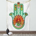 thumbnail image 1 of Hamsa Decor Tapestry, Middle Eastern Sacred Hand of Fatima with Talisman Defense of Evil Eye Artprint, Wall Hanging for Bedroom Living Room Dorm Decor, 40W X 60L Inches, Green Red, by Ambesonne, 1 of 5