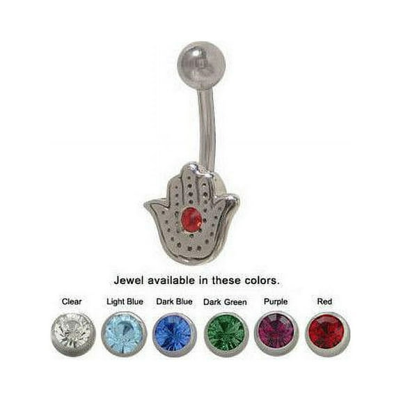 Hamsa Design Belly Ring with Jewel