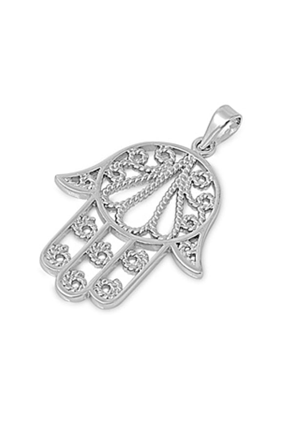 Hamsa Detailed Hand of God Pendant .925 Sterling Silver Knot Charm Jewelry Female Unisex