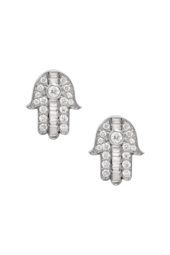 Hamsa Diamond Stud Unisex Adult Earrings 0.92ct 14K White Gold, 2.09 Gr - Goldum NYC