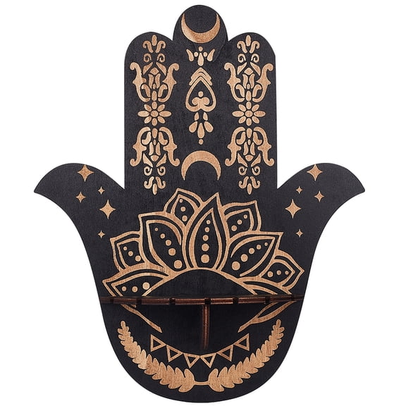 Hamsa Display Shelf Wooden Wall Decor Holder Shelves Eye of Horus Wall Mounted Floating Shelf Stand for Stuff Supplies Spiritual Gift 9.8x11.8Inch