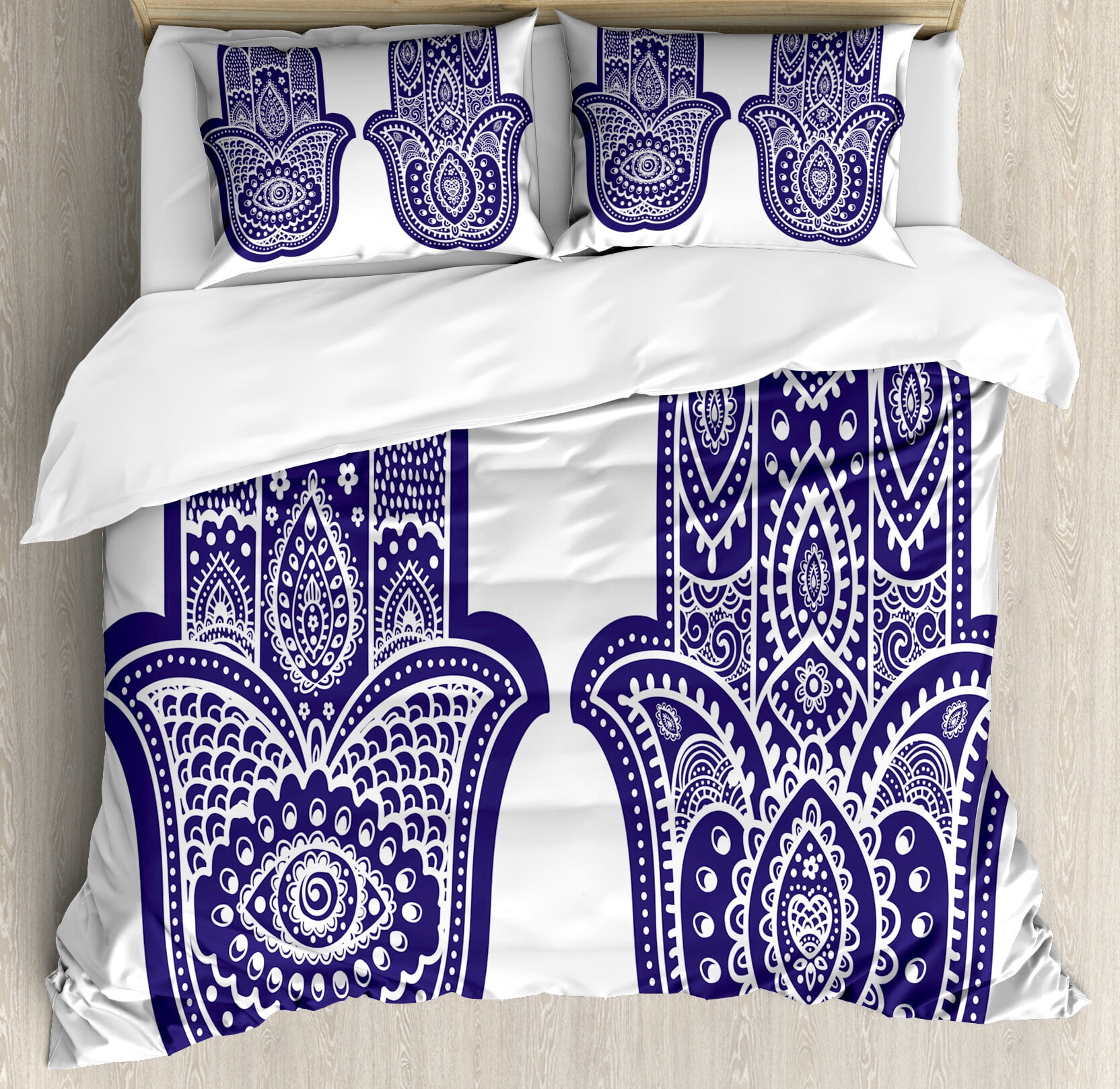 Violet Blue White Ethnic Hamsa Queen Duvet Cover Set