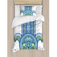 thumbnail image 1 of Hamsa Duvet Cover Set, Mysticism Japanese Culture Inspired Design with Koi Fishes Magic Power, Decorative 2 Piece Bedding Set with 1 Pillow Shams, Twin Size, Blue Green Yellow, by Ambesonne, 1 of 3