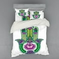 thumbnail image 1 of Hamsa Duvet Cover Set, Nature Theme Hamsa Hand with Lotus Flower Motif in the Palm Tribal Graphic, Bedding Set with Shams and Fitted Sheet, 3 Sizes, by Ambesonne, 1 of 3